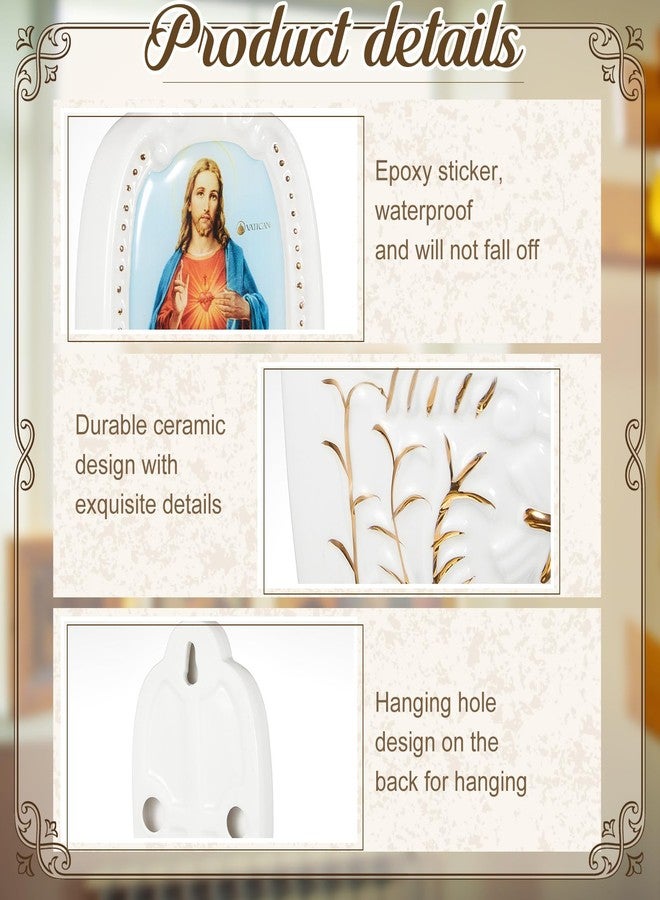 Willinglong 2 Pcs Porcelain Catholic Holy Water Font Ceramic Sacred Heart of Holy Water Fonts Wall Hanging Container for Home Church Entrance Decor First Communion Confirmation Gift(Jesus) - Image 3